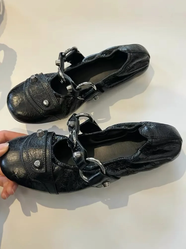 

2026 Spring/Summer New Arrivals Women's French Chic Studded Design One Strap Round Toe Soft Ballet Flats Casual Mary Jane Shoes