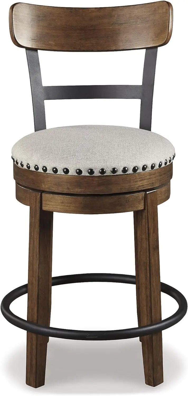 Signature Design by Ashley Valebeck Rustic Farmhouse 24.5” Counter Height Swivel Bar Stool, Brown