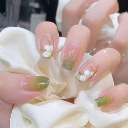 24 Stücke Neue Weiße Gänseblümchen Künstliche Nägel Kurze Einfache Abnehmbare Tragbare Rüstung Tragen Wiederverwendbare Falsche Nägel Ballerina Drücken Sie auf Nagel Set