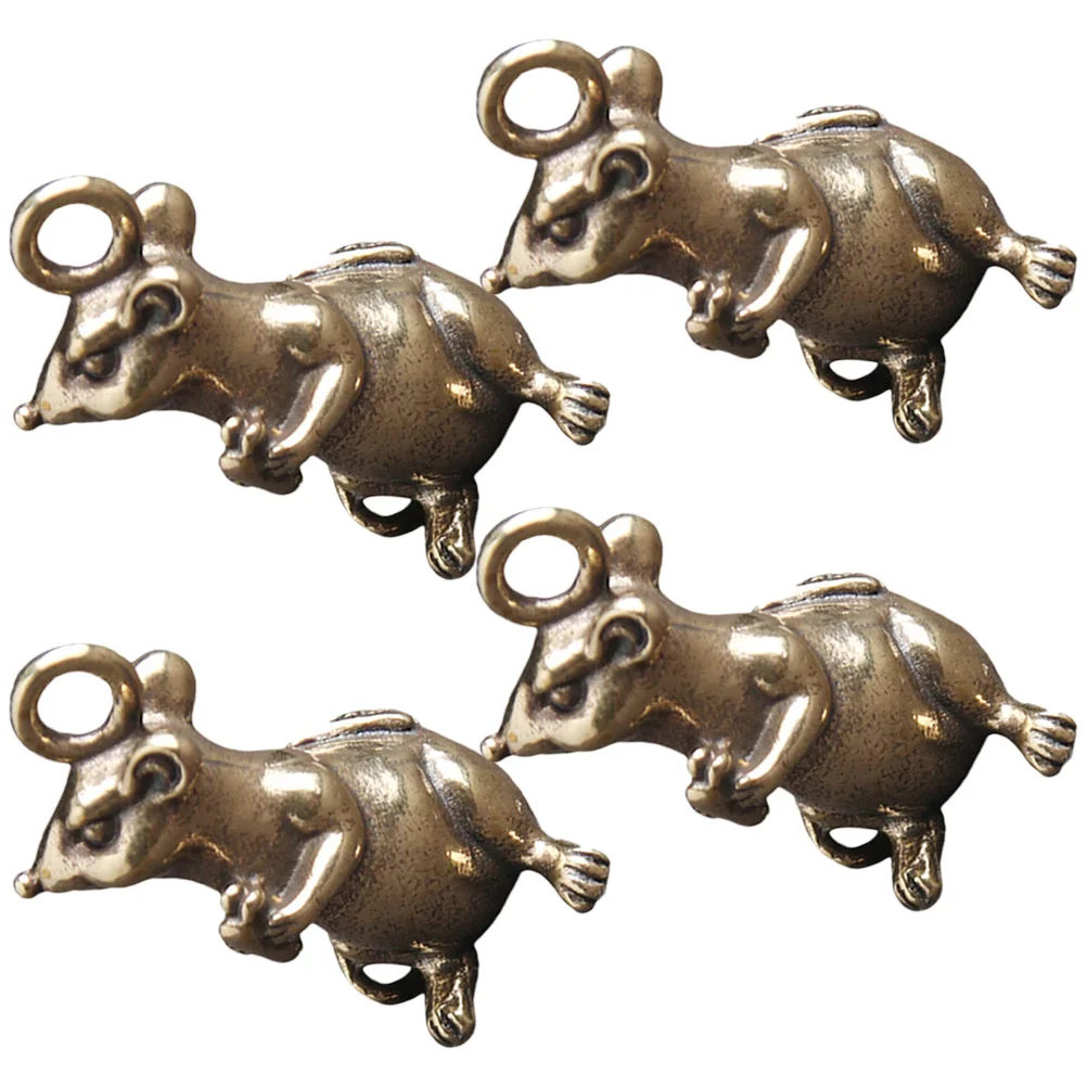 

4Pcs Car Key Pendant Decorative Rat Brass Ornaments Hanging Charm Stylish Compact Accessories Brass Pendant Home Decor