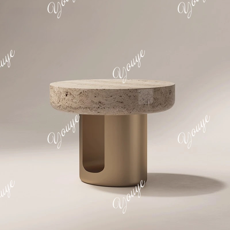 

Natural marble edge few living room light luxury stainless steel sofa coffee table home simple modern designer