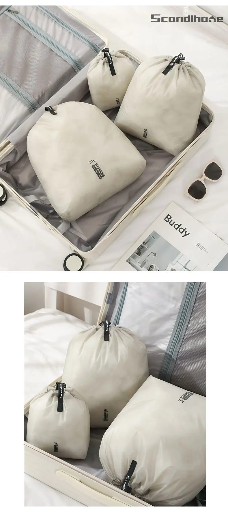 Wasserdichte Aufbewahrungstasche mit großem Fassungsvermögen für Kleidung, Reise-Organizer-Tasche mit mehreren Taschen für Outdoor-Wandern und Camping – Detail 9