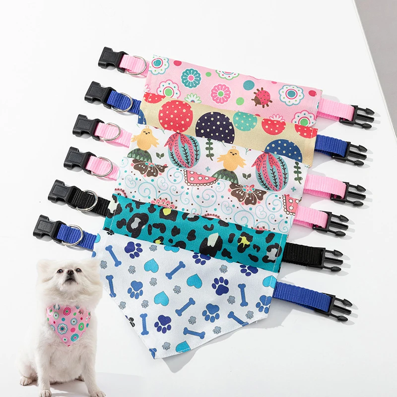 Adjustable Pet Scarf Saliva Towel Dog Bandanas Cat Dog Printed Washable Bow Ties Collar Pet Bibs Triangle Scarf Dogs Accessories