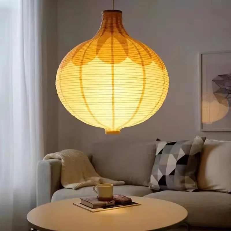 

Modern Japanese Wabi Sabi paper art Round Ball Pendant Lights Living Bedroom Decoration Home Chandelier Indoor Lighting Fixtures