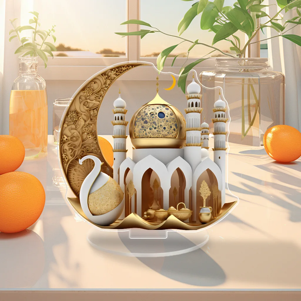 Islam Moon Castle Ornaments Muslim Acrylic Mosque Ornament for Eid Ramadan Table Decoration