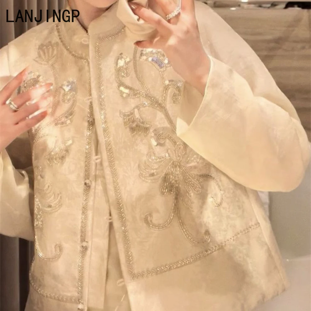 2025 high-end spring Chinese-style new beaded sequined national style vest vest French heavy industry embroidered top vest