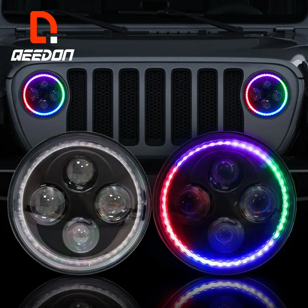 Qeedon DOT ECE Emark Hi/low Beam Super Bright h4 led headlight LED h4 LED headlights H4 auto headlight 7 inch for jeep