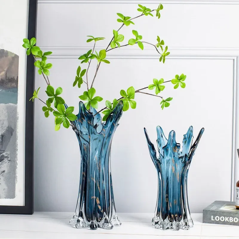 Modern Blue Glazed Ceramic Vase Luxury Home Decor Living Room Table Centerpiece Art Flower Arrangement Ornament for Dining