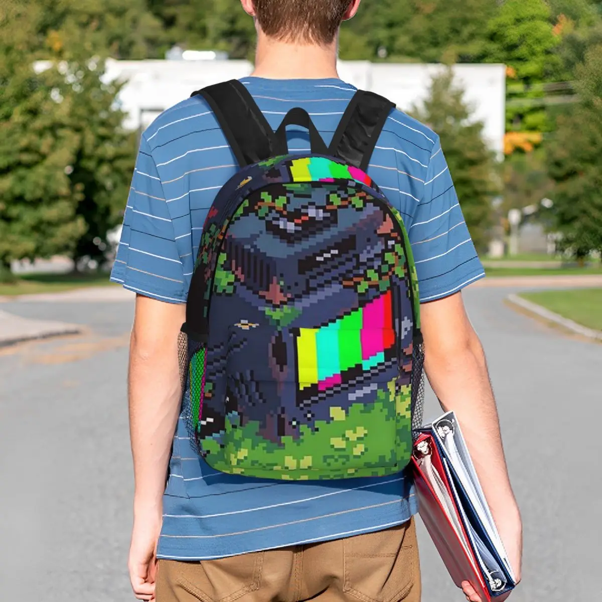 Cartoon TV Bars Signal Error Backpack Student BookBag Kids School Bag Laptop Shoulder Bags for Boys Girls