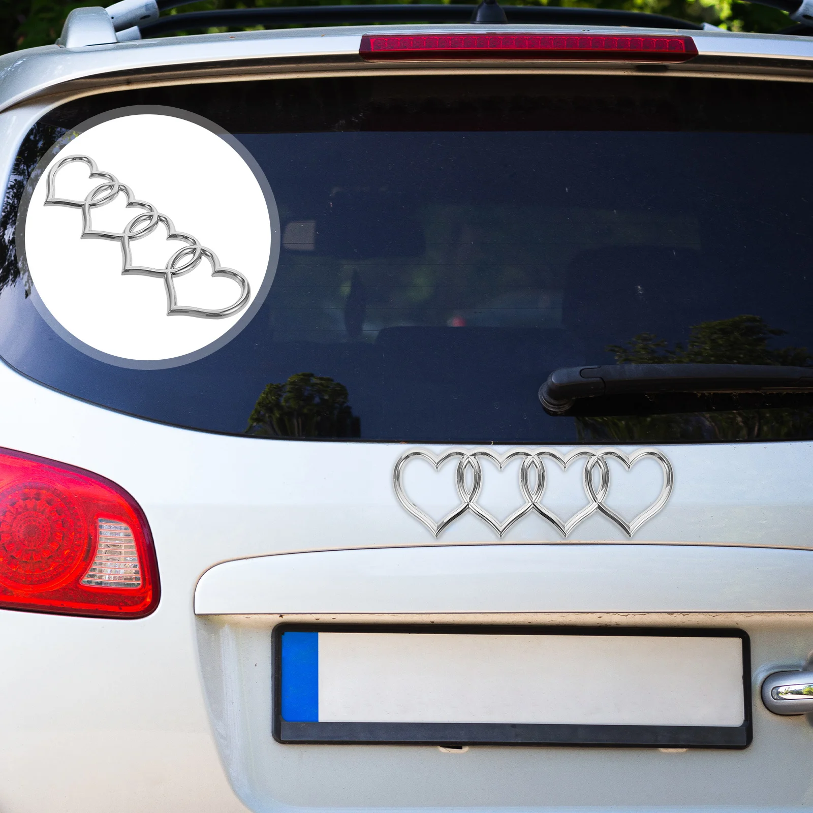

3D Love Heart Rear Trunk Tail Car Badge Decal Sticker Silver Heart Shape Label Replacement Exterior Car Automotive Decoration