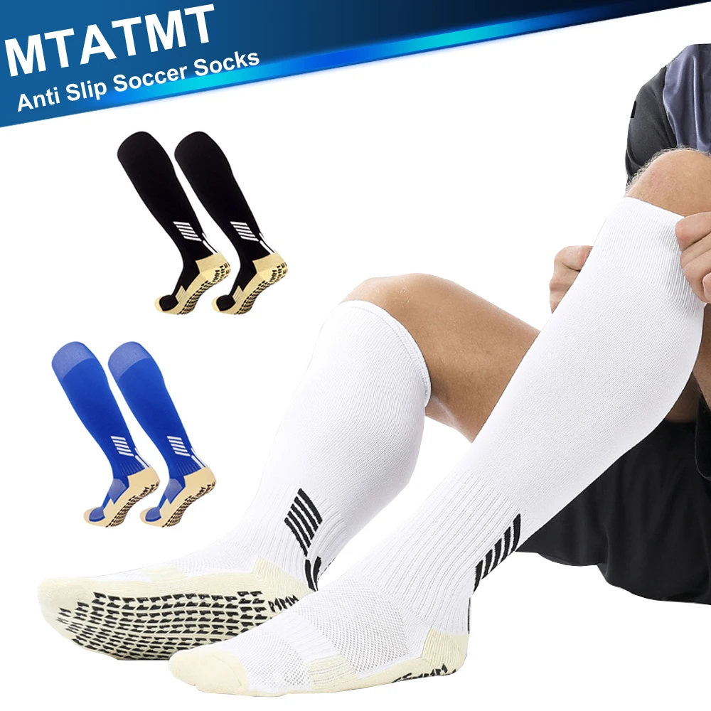 MTATMT 1Pair Non-Slip Grip Soccer Socks Breathable Knee High Towel Bottom Cycling Hiking Sports Training Long Football Socks