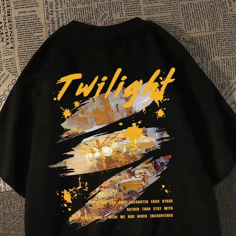 

American Retro High-street Fashion Brand Men's Short-sleeved T-shirt for Summer Loose and Made of Pure Cotton Unisex