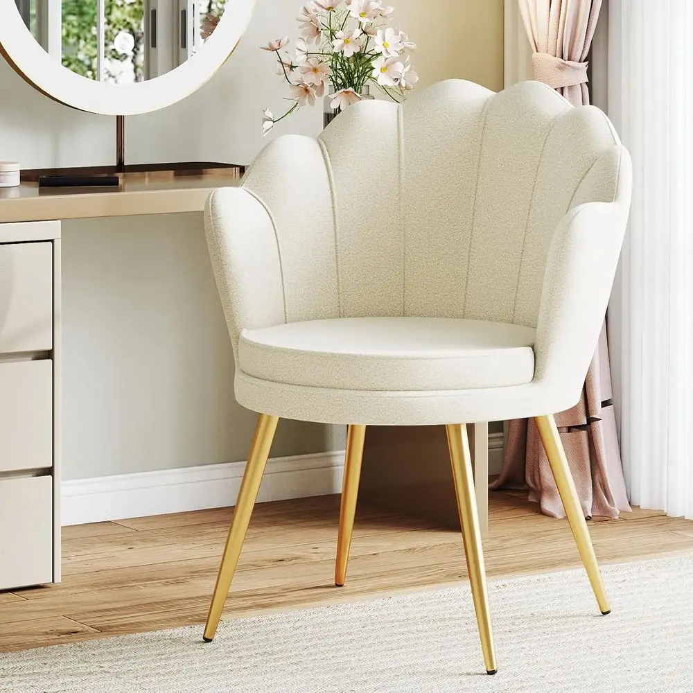 Elegant Upholstered Vanity Chair with Gold Legs for Living Room or Bedroom (White)