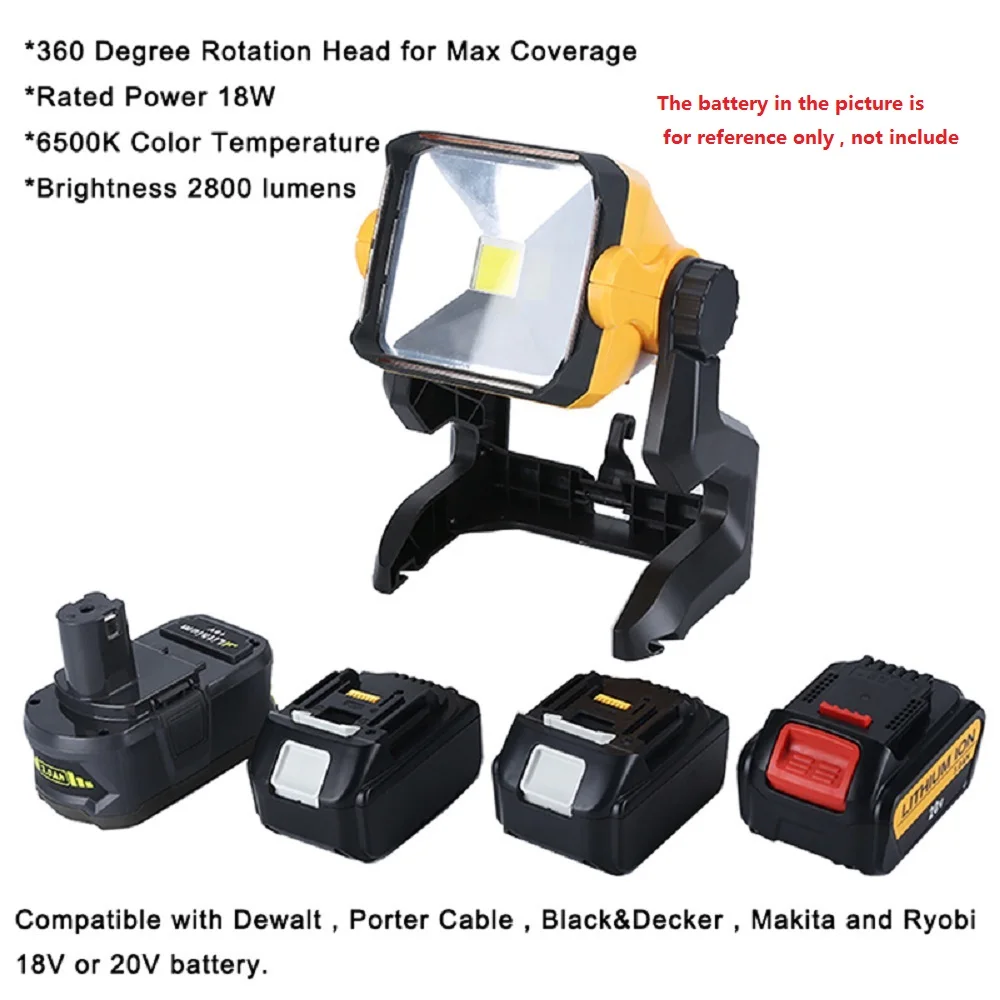 Outdoor light For Makita BL1830 BL1840 For Ryobi P108 For DeWalt DCB200 DCB205 18V 20V Li-ion Battery LED working light lamp