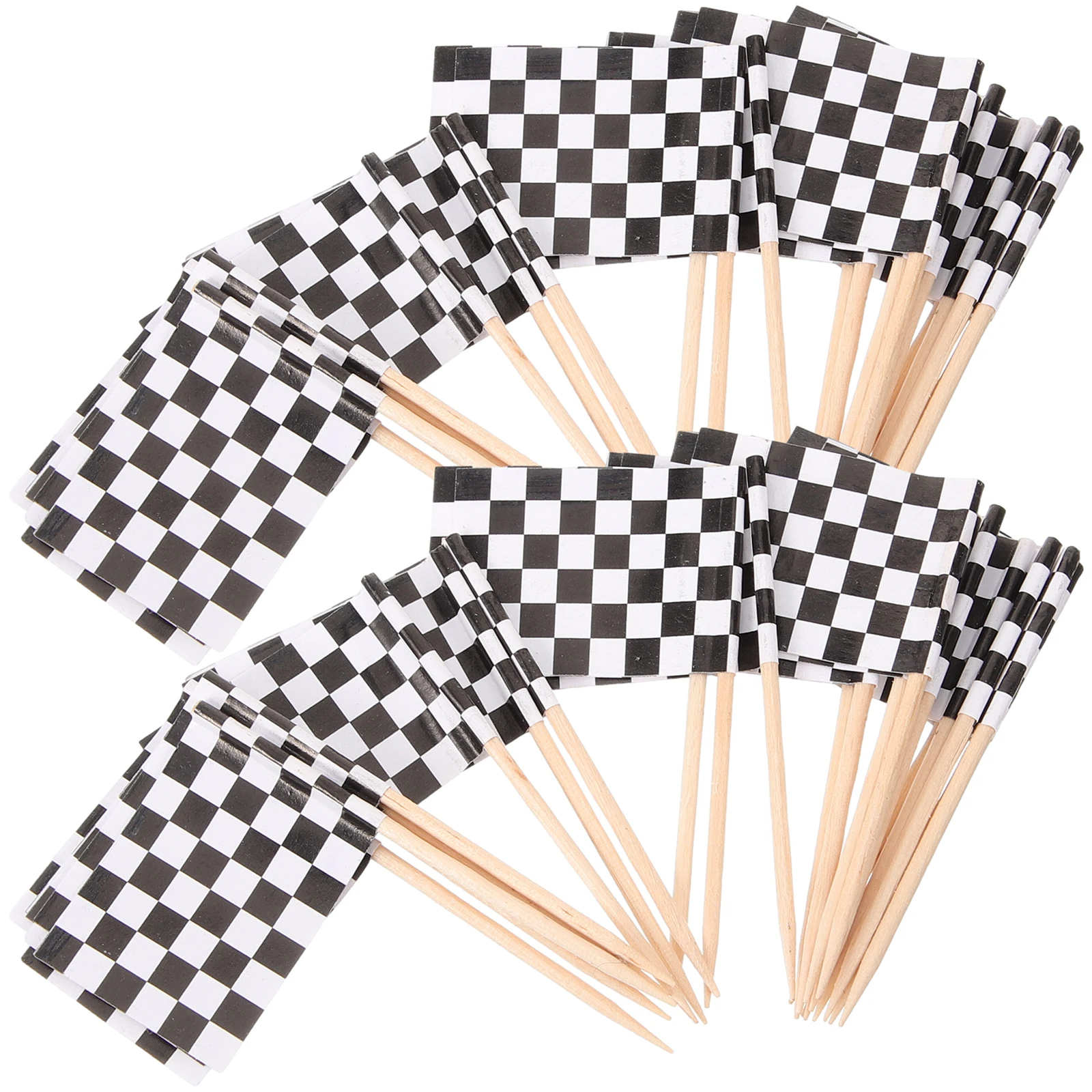 

100 Pack Toothpick Flags Black White Checkered Racing Picks Party Supplies Cocktail Fruit Wood Toothpicks Decorations Cake