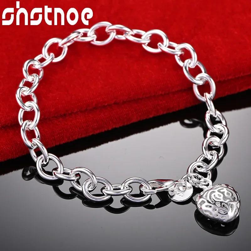 

SHSTONE 925 Sterling Silver Bracelets Heart Pendant Bracelet Women Hip Hop Party Wedding High Quality Fashion Jewelry Gifts