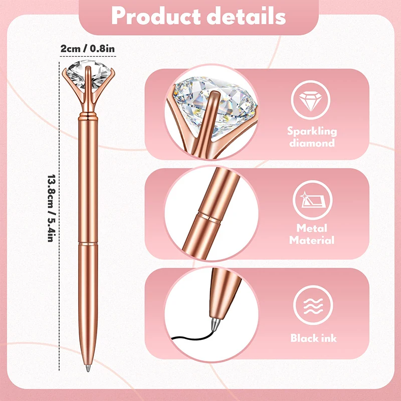 Stylos à bille en cristal rose doré pour femmes et filles, stylos à bille en diamant, cadeau de paupières mignon, 40 pièces