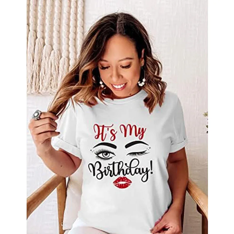 Birthday Shirts for Women Its My Birthday Tee Letter Print Sayings Quote Graphic Short Sleeve Outfit Mother's Day Mama Wife Gift