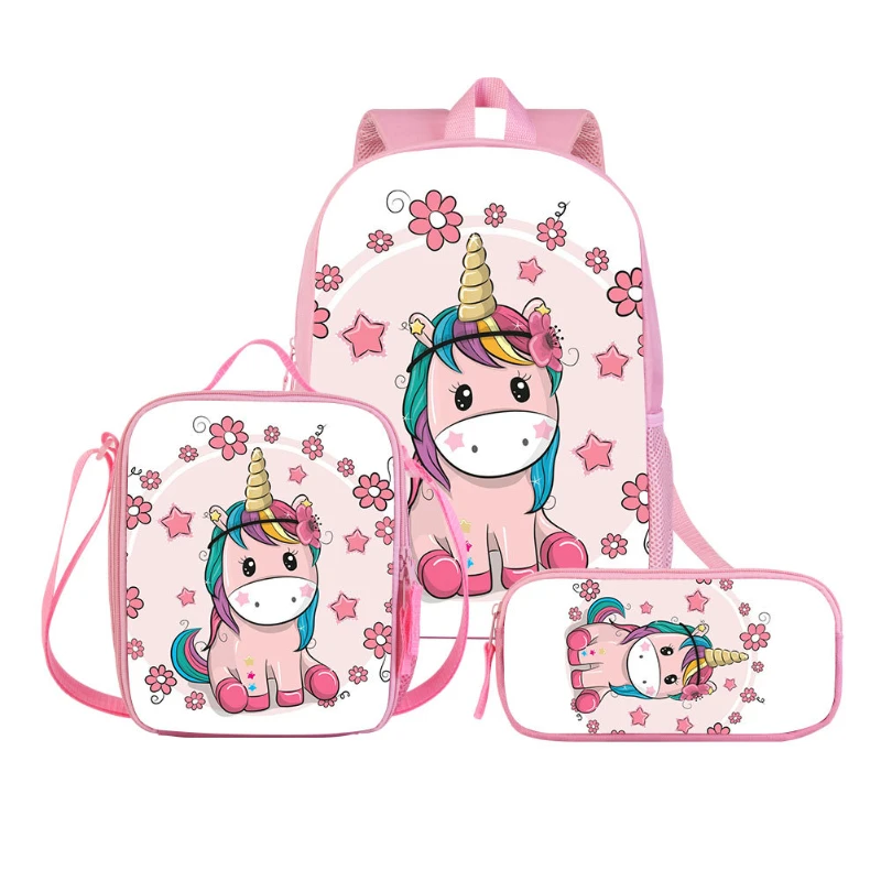 3 Piece Children Unicorn Backpacks Cute Student Schoolbag Girls Boy Shoulder Bags Anime Pen Bag In Kindergarten Gift Sac Licorne