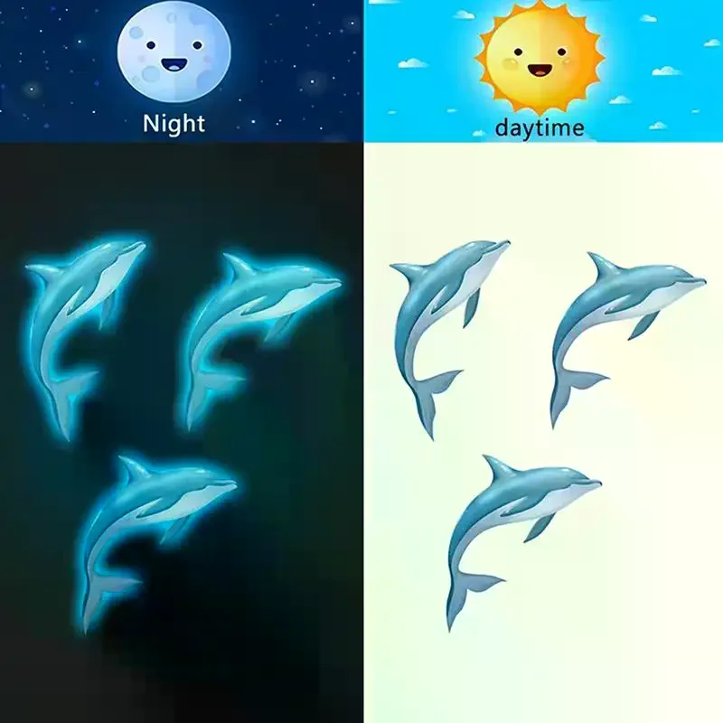 

Glow-In-The-Dark Dolphin Sticker Luminous Decal Self-Adhesive Removable Bathroom Sink Stickers Wall Stickers Car Decals