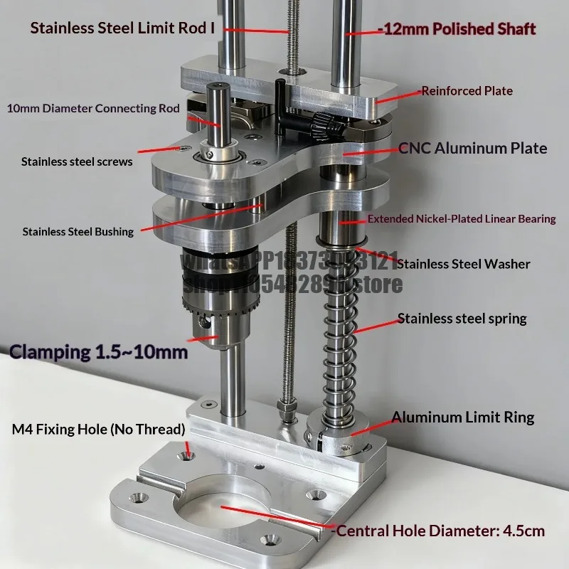 Vertical Drilling Guide Stand Woodworking Desktop Aluminum Alloy Dual Plate with Nickel-Plated Shaft Drill Guide Bracket Tool