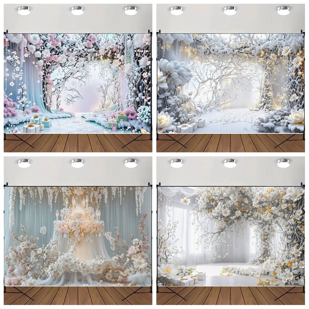 

MOON.QG Valentines Winter Whitef Lower Trees Background Crystal Gifts Backdrop Lover Poster Portrait Birthday Photozone Poster
