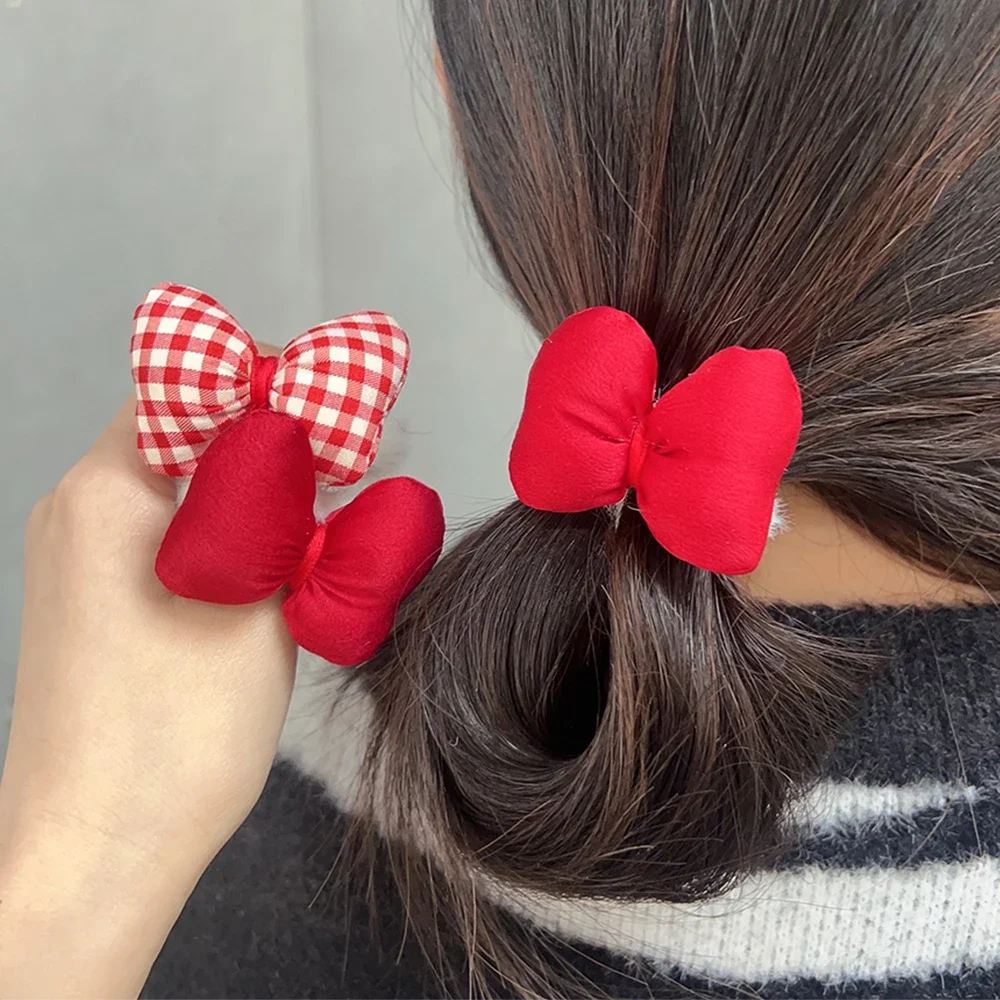 Fasce per capelli con nodo a fiocco fiocco per la testa per le donne ragazze bambini elastico per bambini palla di peluche capodanno copricapo rosso