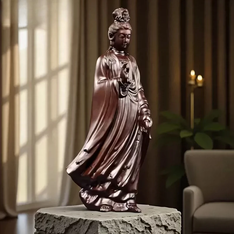 CZ wood carving ornament Guanyin Buddha statue real wood carving Bodhisattva home store housewarming