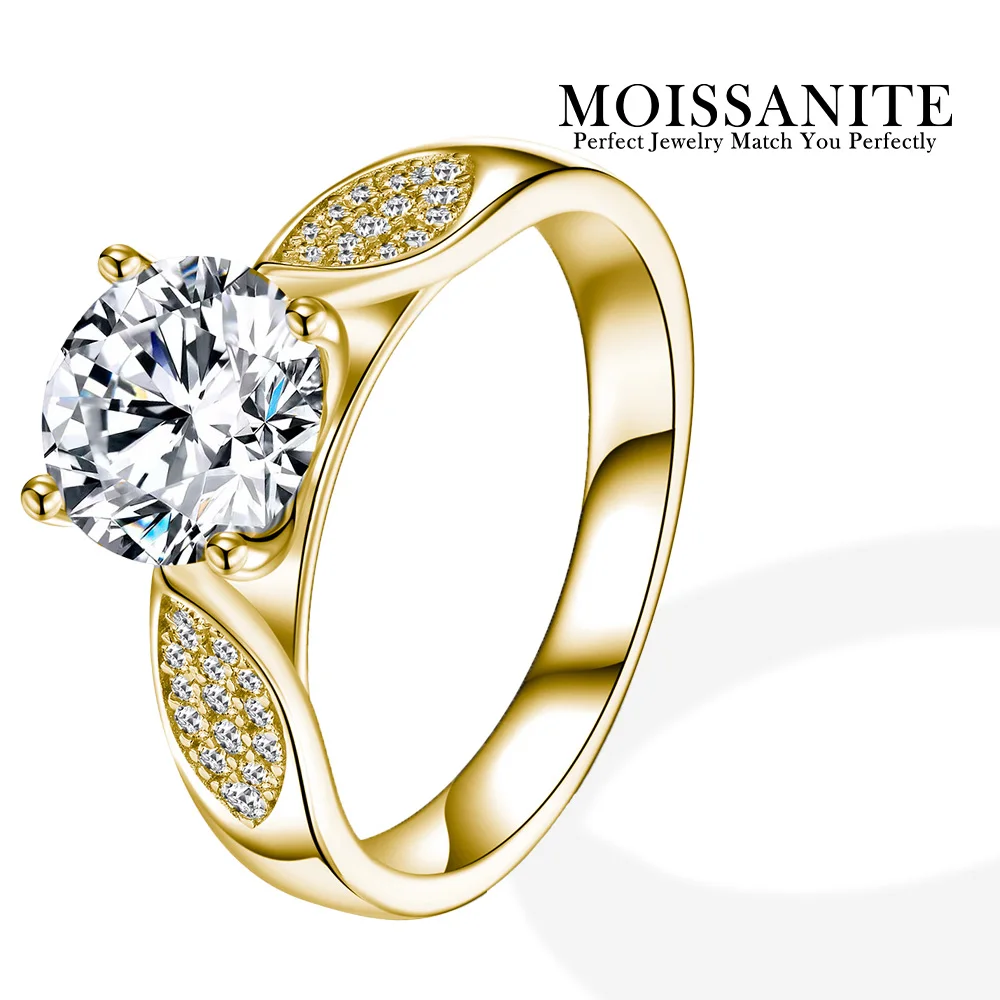 خاتم مويسانيتي 2.2 قيراط 925 فضة استرليني 18 قيراط مطلي بالذهب تمهيد لهجة فاخرة متألقة هدية خطوبة #2