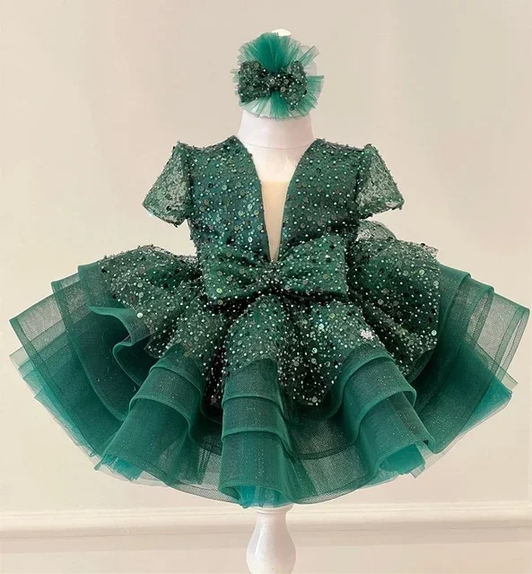 

Luxury Flower Girl Dress Summer Puffy Girls Party Dresses for Wedding Short Sleeves Tulle Kids Christmas Ceremonial Dress