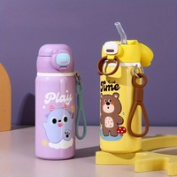 500ML Stainless Steel Kids Water Bottle Cartoon Animal Straw Thermos Mug Vacuum Flasks Children Thermal Water Bottle Thermocup
