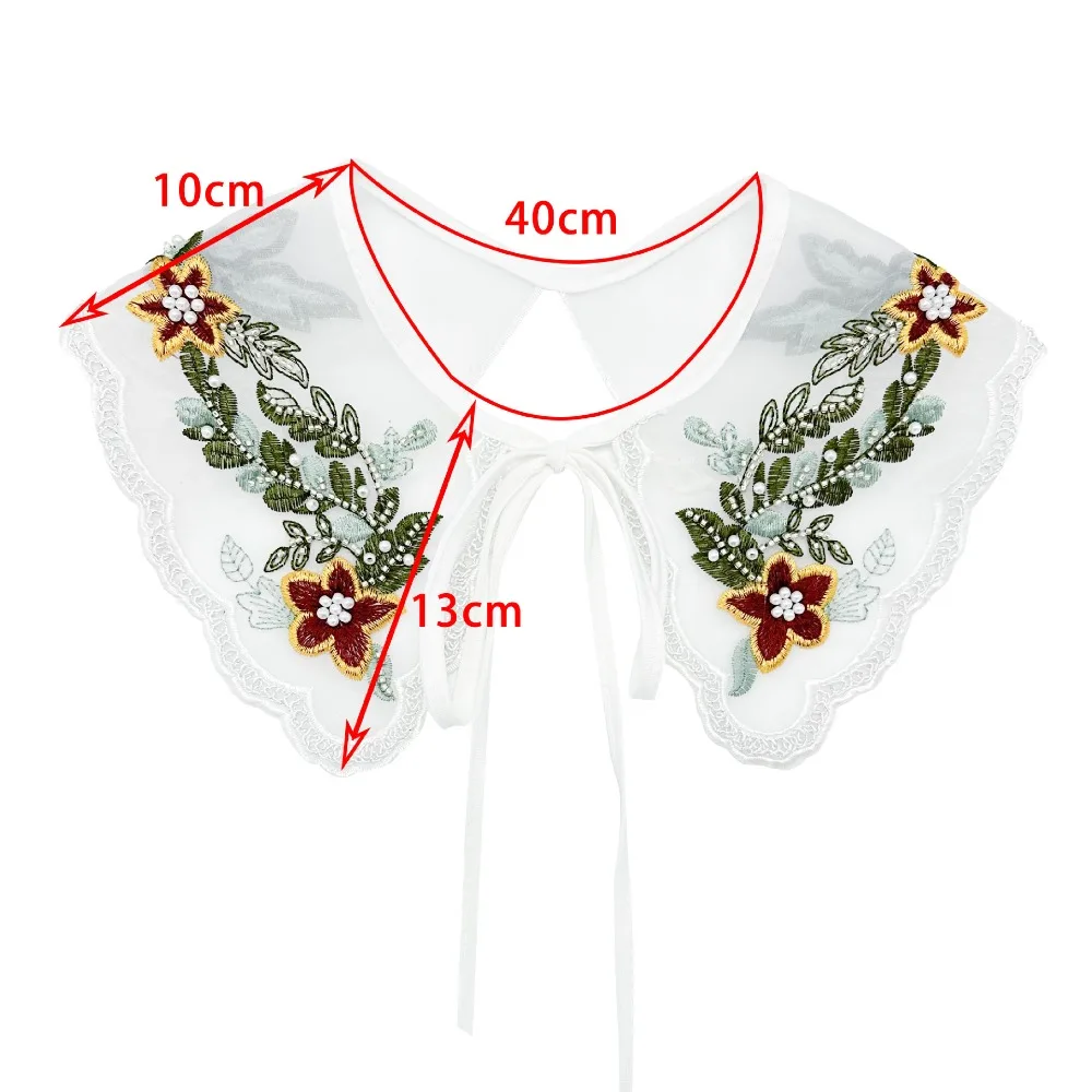 Fashion White Women's Lace Collar Fake Collar Organza Embroidery Dingzhu Shawl Collar Lace Up Shawl Dress Blouse Decor