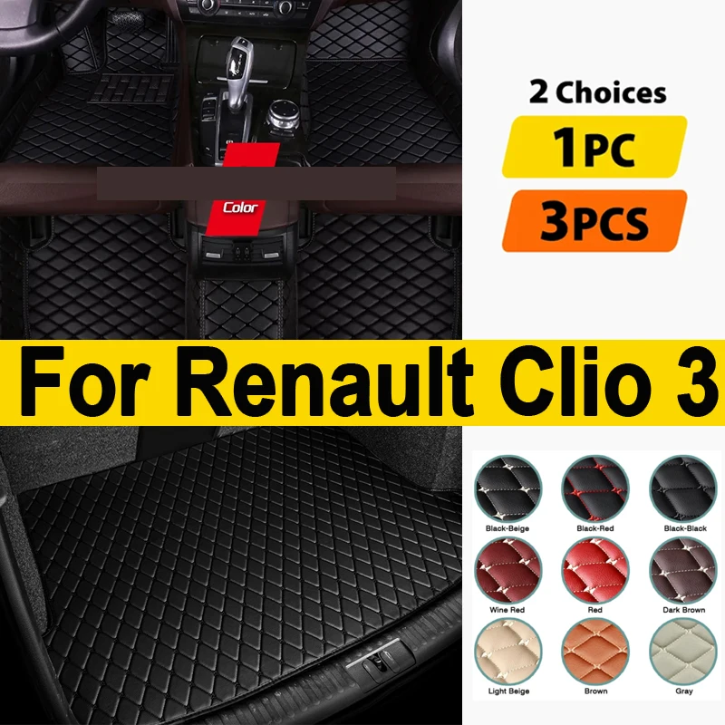 Luxury Leather 3D interior Parts Custom Car Mats With Pockets Floor Carpet Rugs For Renault Clio 3 2014 2015 2016 accessories