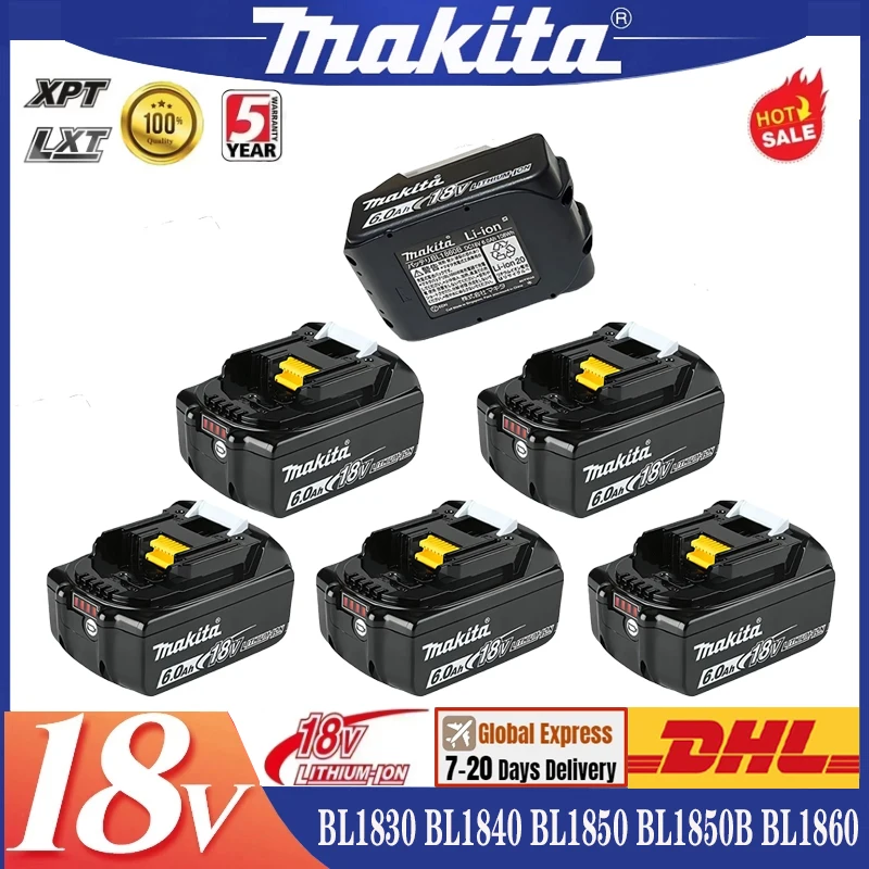 Makita 18V Battery 6Ah 18650 Lithium ion Replacement BL1860B BL1860 BL1850 Rechargeable Power Tool Battery DDF486 DF488