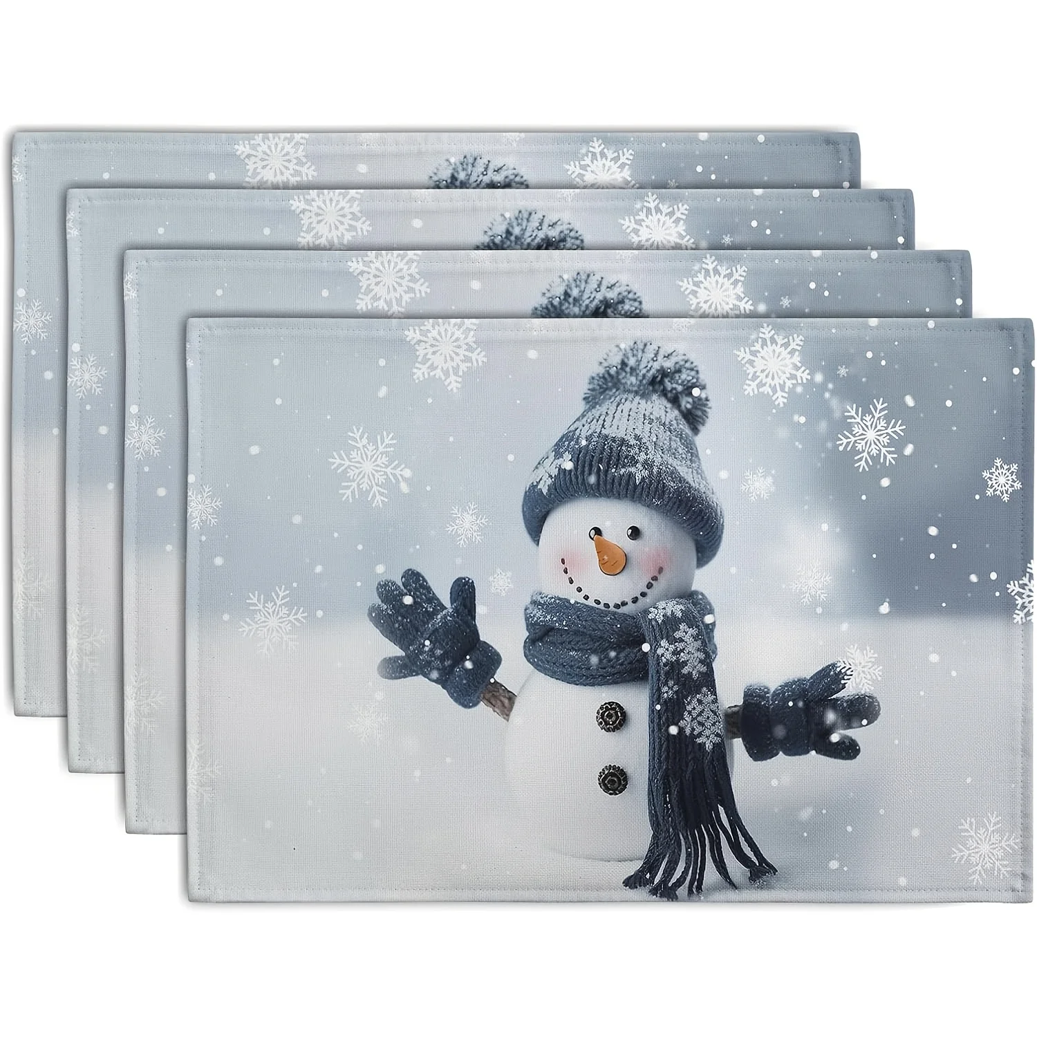 4/6/8pc Let It Snow Dark Blue Background Snowflake Linen Placemats Winter Wonderland Kitchen Dining Table Decor Creates Serene
