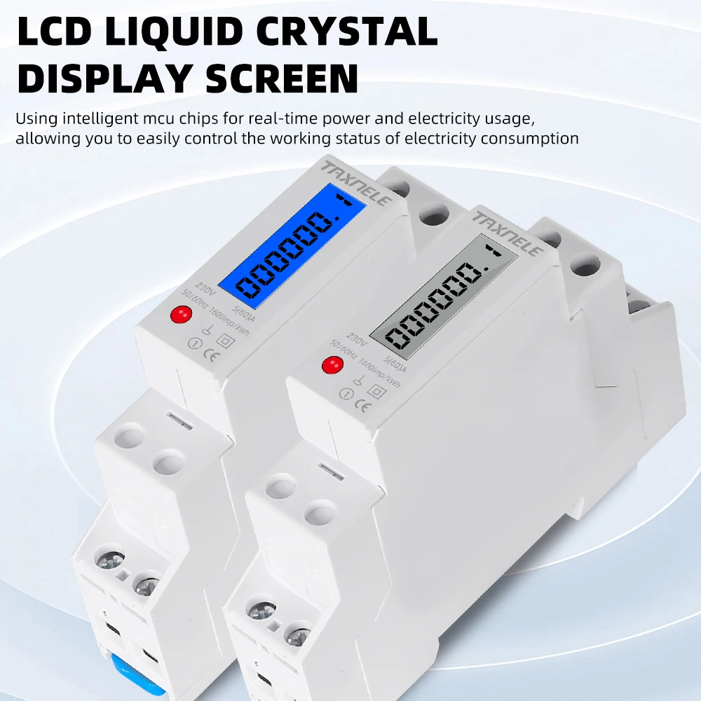 18mm Single Phase 1P 2 Wire Digital Wattmeter Power Consumption Analog Energy Meter kWh AC 230V 50Hz LCD Electric Din Rail Mount
