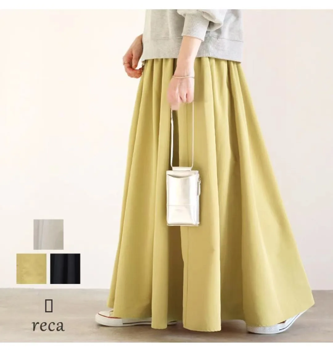 

Summer Vintage Holiday Sle Slimming A-Line Midi Skirt Pure Color High Waist Cotton Blend Long Skirt for Women