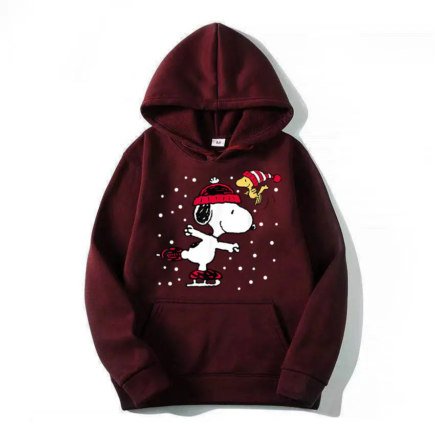 Snoopy and Woodstock Skate Holiday Hoodie Cartoon Fashion Couple Oversized Sweatshirt Tops Spring Autumn Pullover