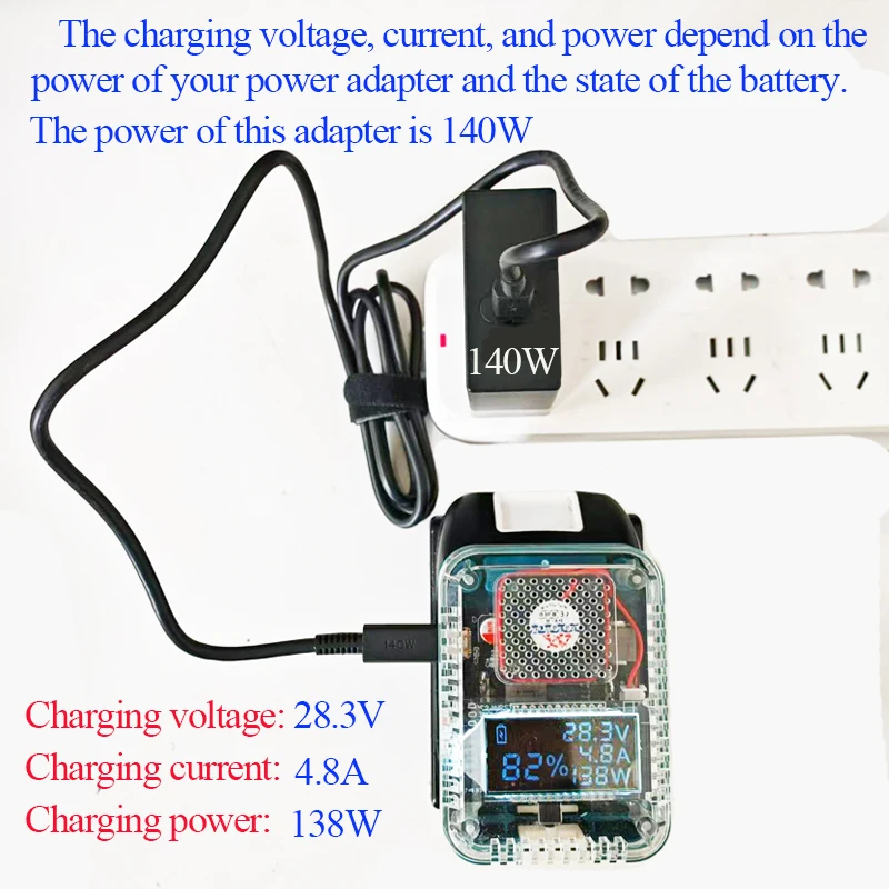

Чехол-адаптер для литиевой батареи, конвертер для Makita, DeWalt, Milwaukee, M18, зарядное устройство Bosch, USB Type-C Power Bank 138 Вт