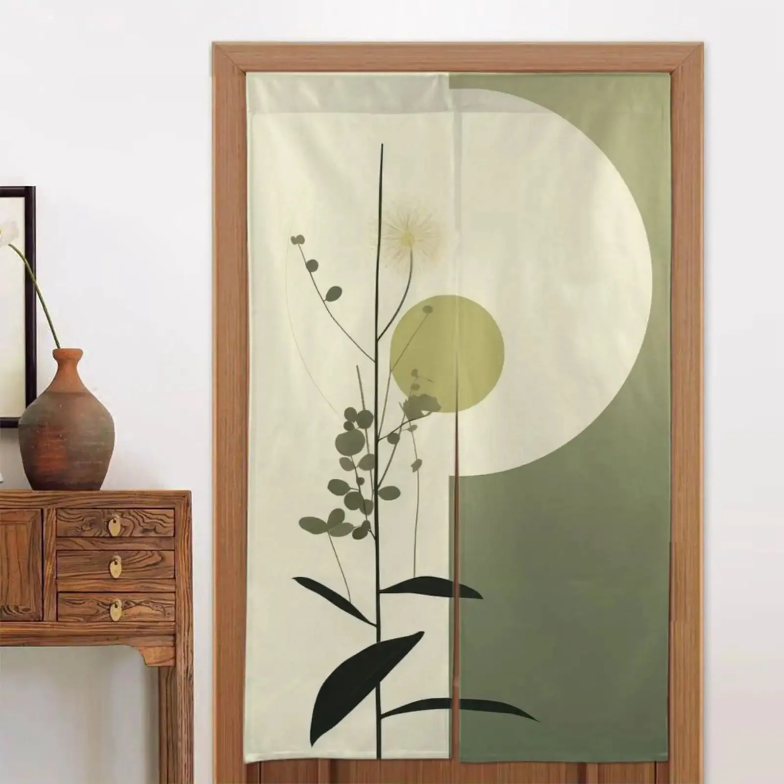 

1pc Plant and geometric pattern door curtain, polyester fabric, machine washable, suitable for restaurant and kitchen decoration