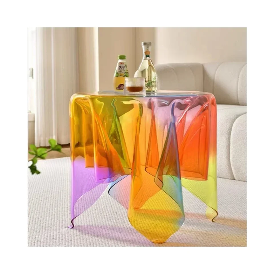 Nordic Style Colorful Fancy Minimalist Iridescence Crystal Clear Acrylic Coffee Table for Home Decor