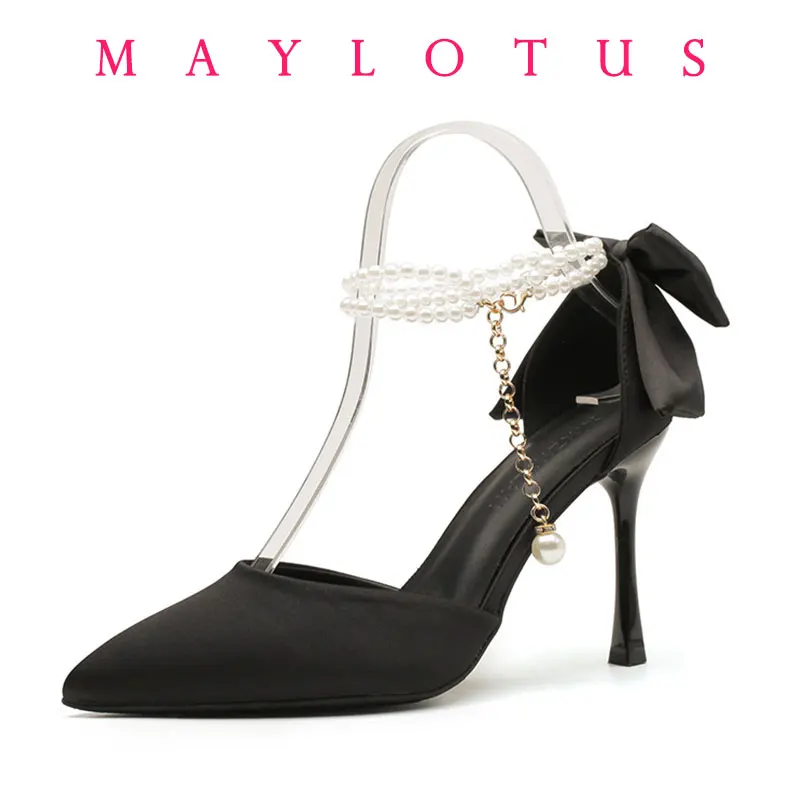

2025 New Women Pumps Thin Heel Hollow Sandals Pearl Butterfly Pointed Toe High Heels Women Luxury Elegant Wedding Shoes Bride