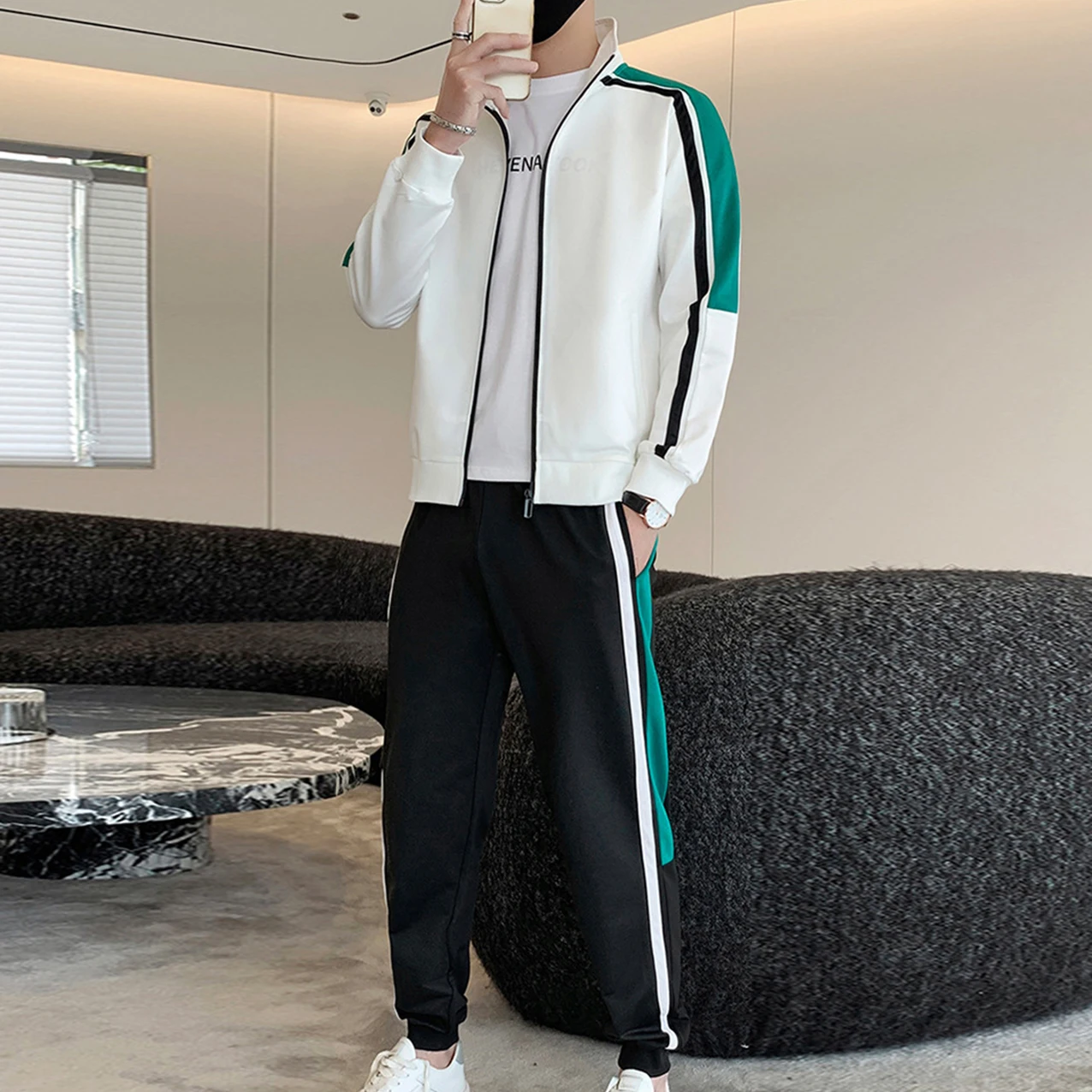 Fashion Korean Version Men\'s Patchwork Zippered Sportswear+Pants Set 2023New Spring Autumn Leisure Jogging Fitness Two-Piece Set