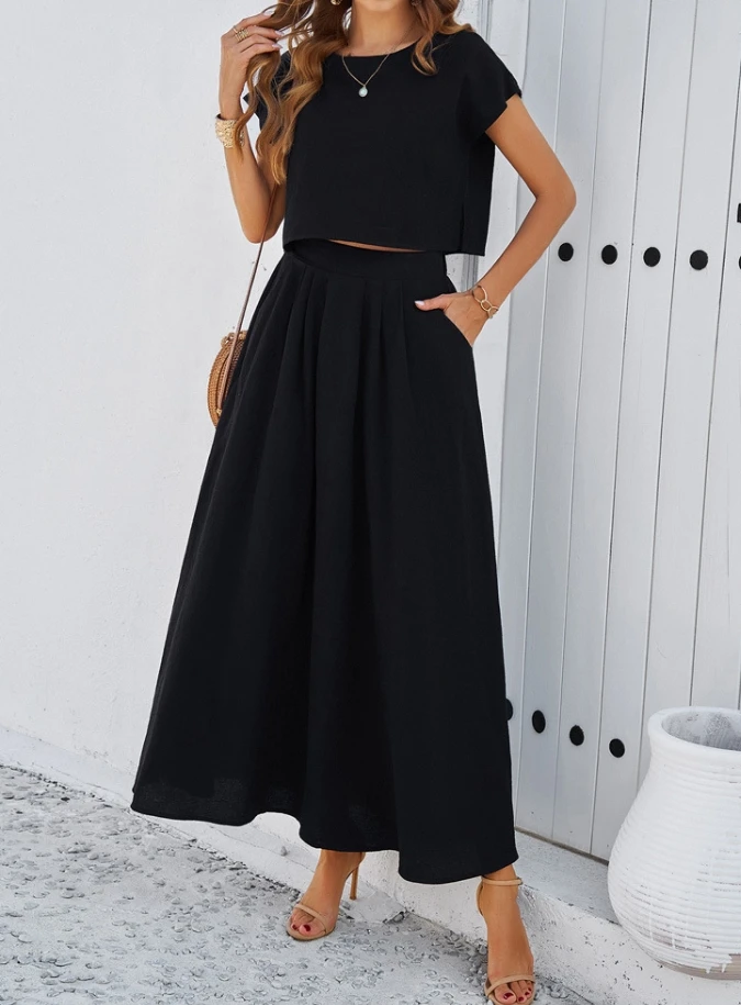 Women's Skirt Set 2024 Summer Fashion New Style Casual Sleeveless Top and Long Skirt Set Elegant Two-Piece Set for Women