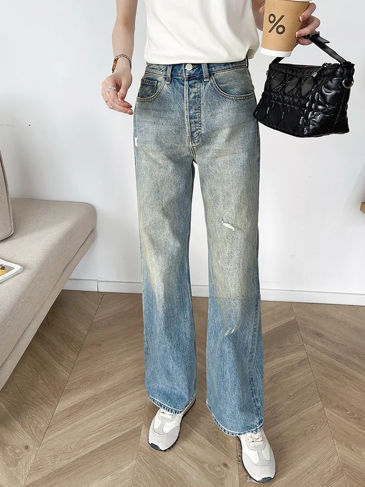 

Джинсы женские с высокой талией, широкими штанинами, синие, винтажные, летние, 2025, новинка, комфортные, эластичные, длинные, повседневные, джинсовые