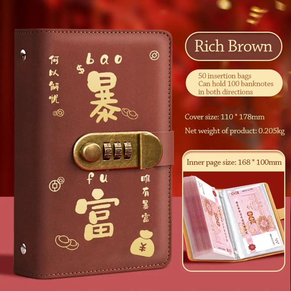With Password Lock 100 Envelopes Money Saving Challenge Get Rich PU Money Collection Book Reusable Large Capacity Savings Binder