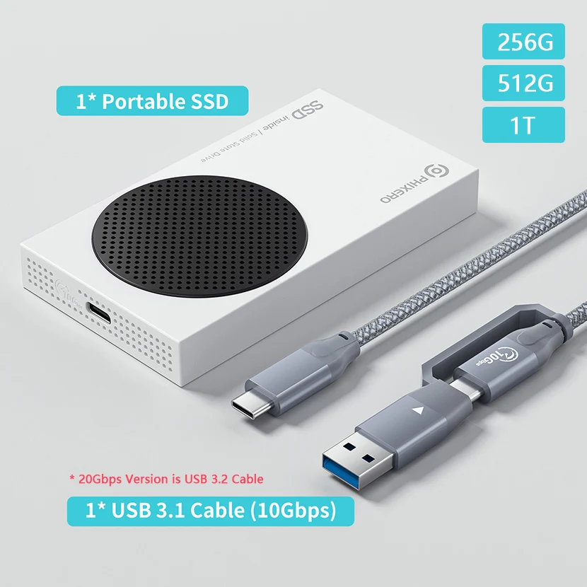 PHIXERO SSD 외장 하드 드라이브 디스크, 썬더볼트 3 USB 3.2, C타입, 2TB 솔리드 스테이트 UASP, Xbox 시리즈 노트북, 40Gbps