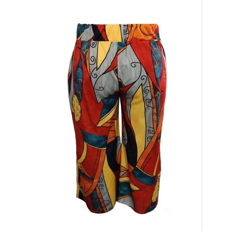 Plus Size 1XL-5XL Autunno Donna Pantaloni elastici Vita allentata Stampa casual Pantaloni a gamba larga Slim per pantaloni elasticizzati femminili