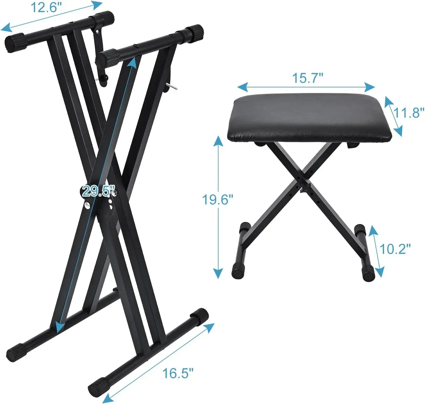 Stands and Bench Set, 2024 Upgrade Heavy Duty Double-X Keyboard Stand Adjustable & Portable Digital Piano Stand with Lo