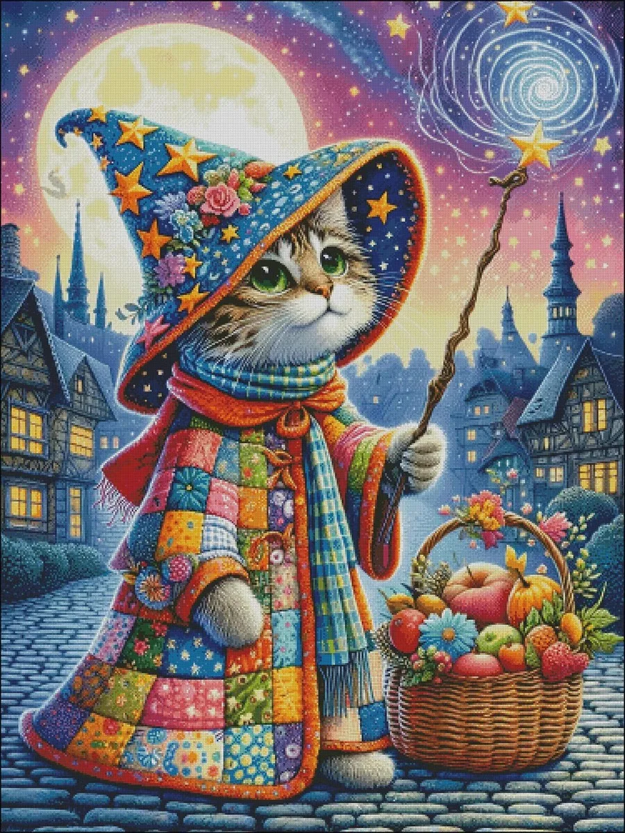 

Magic Cat 14CT 16CT Printed On Canvas Cross Stitch DIY Set Chinese Pattern Kit Home Needlework Embroidery 129 Colors